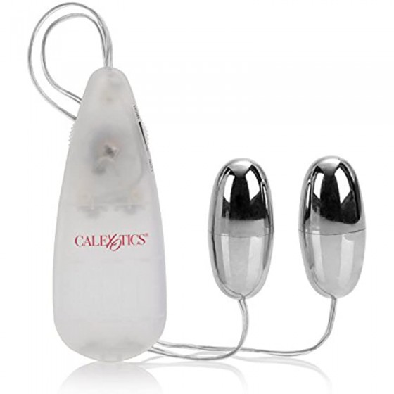  Pocket Exotics Wired Remote Double Bullet Vibrator - Sex Toys for Couples - Adult Vibe Eggs Massager - Silver