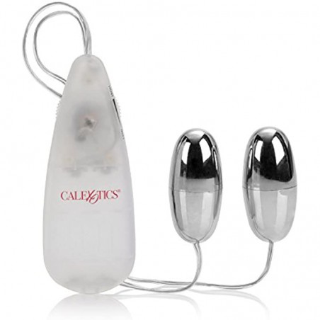  Pocket Exotics Wired Remote Double Bullet Vibrator - Sex Toys for Couples - Adult Vibe Eggs Massager - Silver
