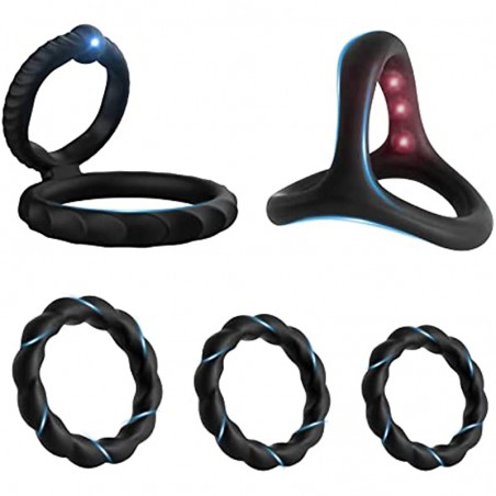 New Pc5 Silicone Penis Ring Combo Set, Enhance Erection Fun, Soft Silicone Penis Ring, Elasticity, Make Penis Longer, Harder, Longer Lasting Adult Sex Toys and Games.