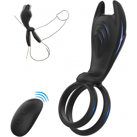 Vibrating Penis Ring with Remote Control for Men Couples,Dual Cock Rings Soft Silicone 10 Vibration Mode Rabbit Clit Vibrators Sex Toy Female & Male