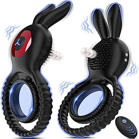 Vibrating Cock Ring Sex Toys - Double Penis Ring Male Sex Toys for Men with 10 Vibration, Bunny Ears Adult Toys G Spot Cockring Vibrator Dildo for Longer Harder Erection, Mens Adult Sex Toys & Games