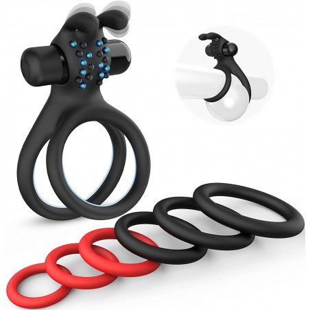 Cock Ring Sex Toys for Men, 7 Different Sizes Soft Silicone Penis Ring with Vibrator for Erection, Lasting Stronger Men Sex Toy, Adult Toys for Couples Sexual Pleasure