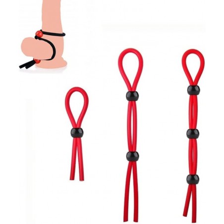 Ufilter 3 Pcs Adjustable Cock Ring Set, Reusable Silicone Beaded Penis Rope, Lasting Dick Erection Ejaculation Delay Trainer, Adult Erotic Sex Toys for Men, Red