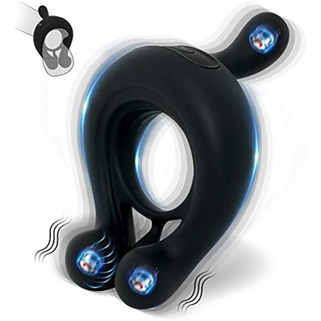 Vibrating Cock Ring,Fentinos Couple Vibrator with 9 Vibration Modes,3 Bullets Design Silicone Stretchy Penis Rings Erection Enhance,Clitoral Stimulator for Women,Adult Sex Toys & Games for Men Couples