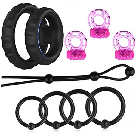 9Pcs Silicone Penis Ring , Ultra Soft Stretchy Cock Ring Penis Enlargers Erect Support Erection Enhancing Long Lasting Stronger Rings for Men