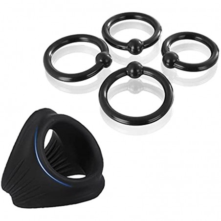 Silicone Male Penis Ring, Ultra Soft Stretchy Cock Ring 3 in 1 Penis Enlargers Erect Support Ring & 4 Different Size Penis Rings Erection Enhancing Sex Toy for Men and Couples
