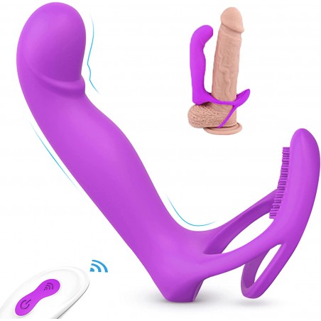 Couple Vibrator Sex Toys with Dual Penis Ring for Couples Play, BLlouang Remote Control Clitoris G-Spot Vibrator, Dildo Vibrator Prostate Stimulator with 9 Vibration Modes for Men and Women, Purple