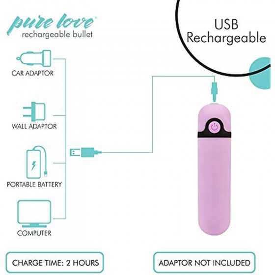 Pure Love 3.5 Inch Rechargeable Bullet Vibrator Purple, Waterproof, 10 Functions, Adult Sex Toy