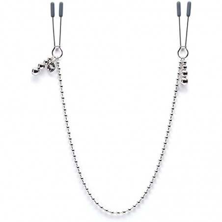 Shades of Grey at My Mercy Nipple Clamps - 27g Weighted Nipples Clamps with Chain - Silicone Covered Tips for Nipple Stimulation - Includes Satin Bag - Silver