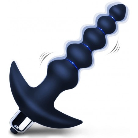 Vibrating Anal Beads Butt Plug - Flexible Silicone 16 Vibration Modes Graduated Design Anal Sex Toy Waterproof Bullet Vibrator for Men, Women and Couples