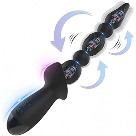  Vibrating Anal Beads Plug, Graduated Design Silicone Anal Vibrator with 10 Vibration Modes,3 Reinforced Motors, Rechargeable Waterproof G-spot Anal Sex Toy for Men, Women and Couples