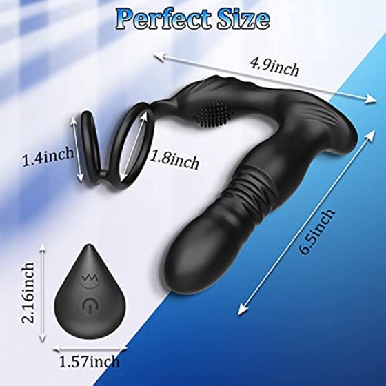 Thrusting Anal Vibrator with Cock Ring, 3 in 1 Male Anal Sex Toys Prostate Massager, Plug Anal Vibrator with Thick Penis Ring, T