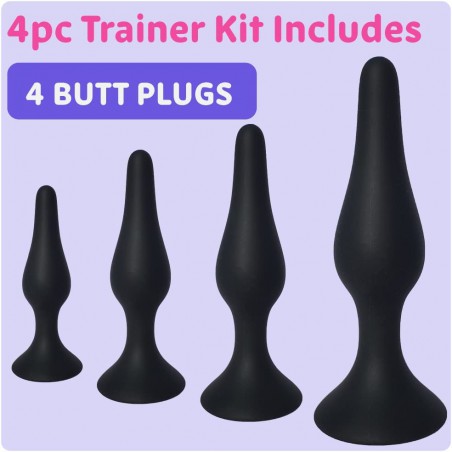 Real Vibes Anal Sex Toys Silicone Butt Plug Set, Anal Butt Trainer, Dilator Dildo Kit for Women and Men, 4 Buttplugs for Advanced & Beginner, Sex Toys for Men