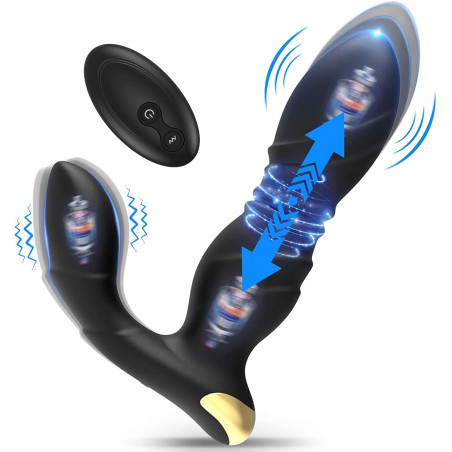 Thrusting Anal Vibrator Prostate Massager with Penis Ring- Vibrating Dildo Anal Toy Butt Plug with 9 Thrust & Vibration Modes, APP & Remote Control Male Adult Anal Sex Toy for Men, Couple Sex Toys
