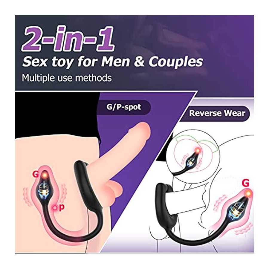 Vibrating Cock Ring with Anal Plug, lvhua Penis Ring Vibrator Magnet Adsorption Design, 10 Vibration Modes Adult Sex Toys for Me