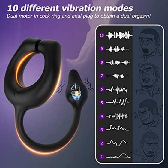 Vibrating Cock Ring with Anal Plug, lvhua Penis Ring Vibrator Magnet Adsorption Design, 10 Vibration Modes Adult Sex Toys for Me