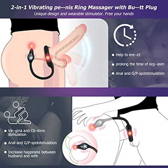 Vibrating Cock Ring with Anal Plug, lvhua Penis Ring Vibrator Magnet Adsorption Design, 10 Vibration Modes Adult Sex Toys for Me