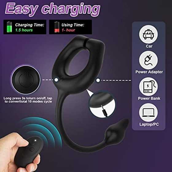 Vibrating Cock Ring with Anal Plug, lvhua Penis Ring Vibrator Magnet Adsorption Design, 10 Vibration Modes Adult Sex Toys for Me