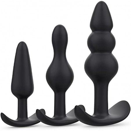 Butt Plug, Pack of 3 Anal Plugs, Silicone Anal Trainer Set from Beginners to Advanced Player, Anal Beads Plug Kit for Comfortable Long-Term Wear, Anal Sex Toys for Couples