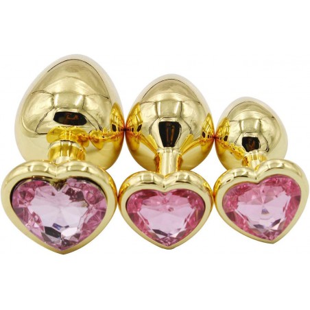 3Pcs Set Luxury Metal Butt Toys Heart Shaped Anal Trainer Jewel Butt Plug Kit S&M Adult Gay Anal Plugs Woman Men Sex Gifts Things for Beginners Couples Large/Medium/Small,Red