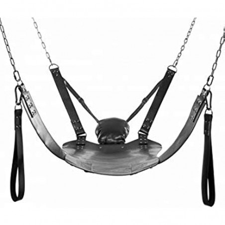 Master Series Leather Bondage Swing with Stirrups and Pillow