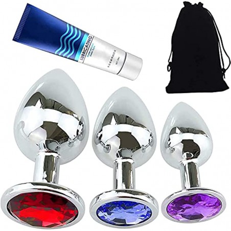 Stainless Steel Anal Butt Plugs Anal Trainer Toys, 3Pcs Anal Sex Toys Kit Personal Massager for Starter Beginner Men Women Couples