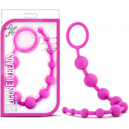 6k Luxe Silicone 10 Beads - Silky Smooth Ultrasilk - Puria Platinum Silicone - Beginners Anal Beads -12.5" Long with Sturdy Pull Handle - Luxury Adult Sex Toy for Men Women Couples Play - Black