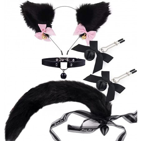 Anal Plug Butt Plug, 6Pcs/Set Sex Fox Tail Anales Plug Toys Butt Plugs with Cat Ears Headband and Necklace Metal Anal Sex Toys for Women Man Beginners Adult Couples
