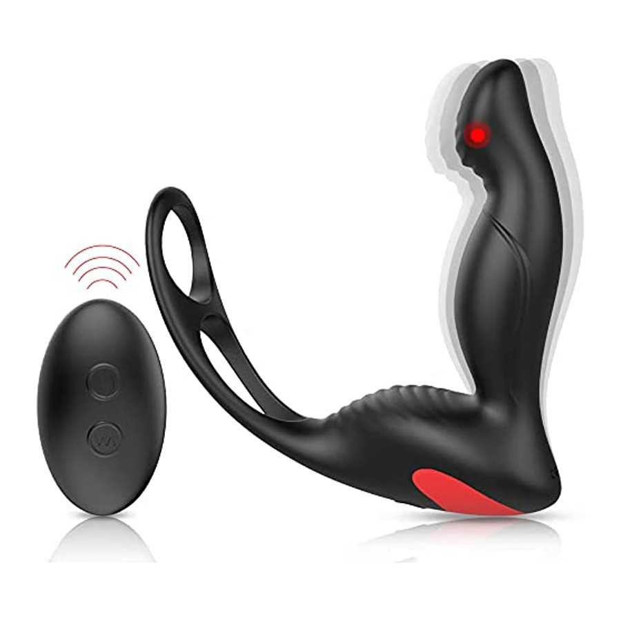 3-in-1 Remote Control Prostate Massager Vibrator with Penis Ring and Ball Loop, 9 Speeds Rechargeable Anal Sex Toy Waterproof G-