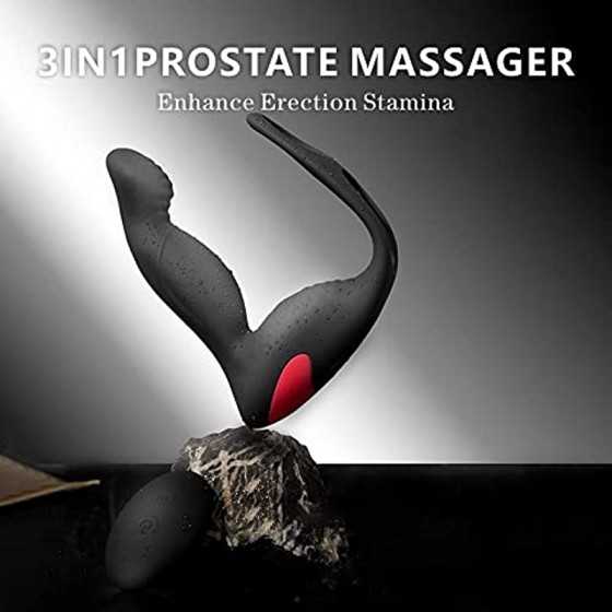 3-in-1 Remote Control Prostate Massager Vibrator with Penis Ring and Ball Loop, 9 Speeds Rechargeable Anal Sex Toy Waterproof G-