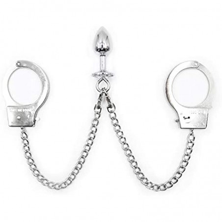 Anal Plug with Butt Plug Trainer Long Chain Handcuffs Stainless Steel SM Bed Restraint Set Sex Toys +Fetish Blindfold Couple Flirt for Unisex