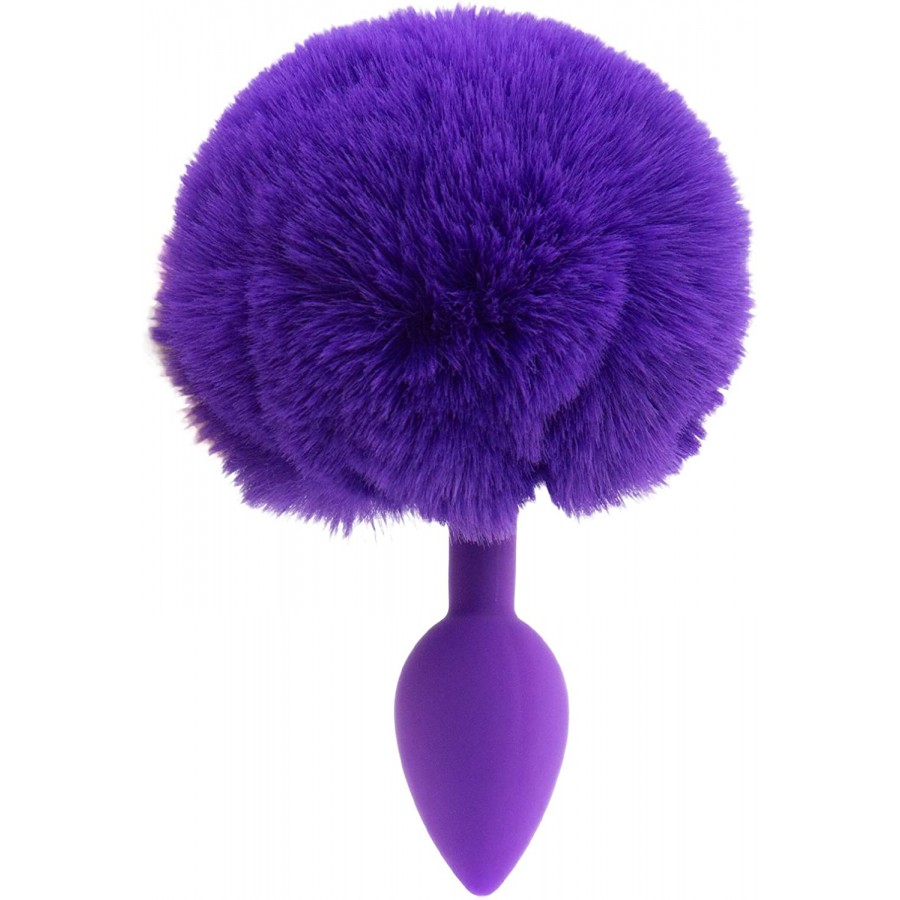 Pure Love Fluffy Bunny Tail, Silicone Anal Butt Plug, Purple Color, Adult Sex Toy, 45g
