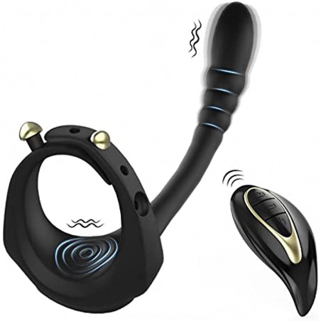Vibrating Taint Teaser Cock Ring with Bullet, 3 in 1 Adjustable Penis Ring with Remote, Anal Vibrator with 10 Frequencies, Prostate Massager for Sexual Stimulation, Sex Toys for Men Pleasure