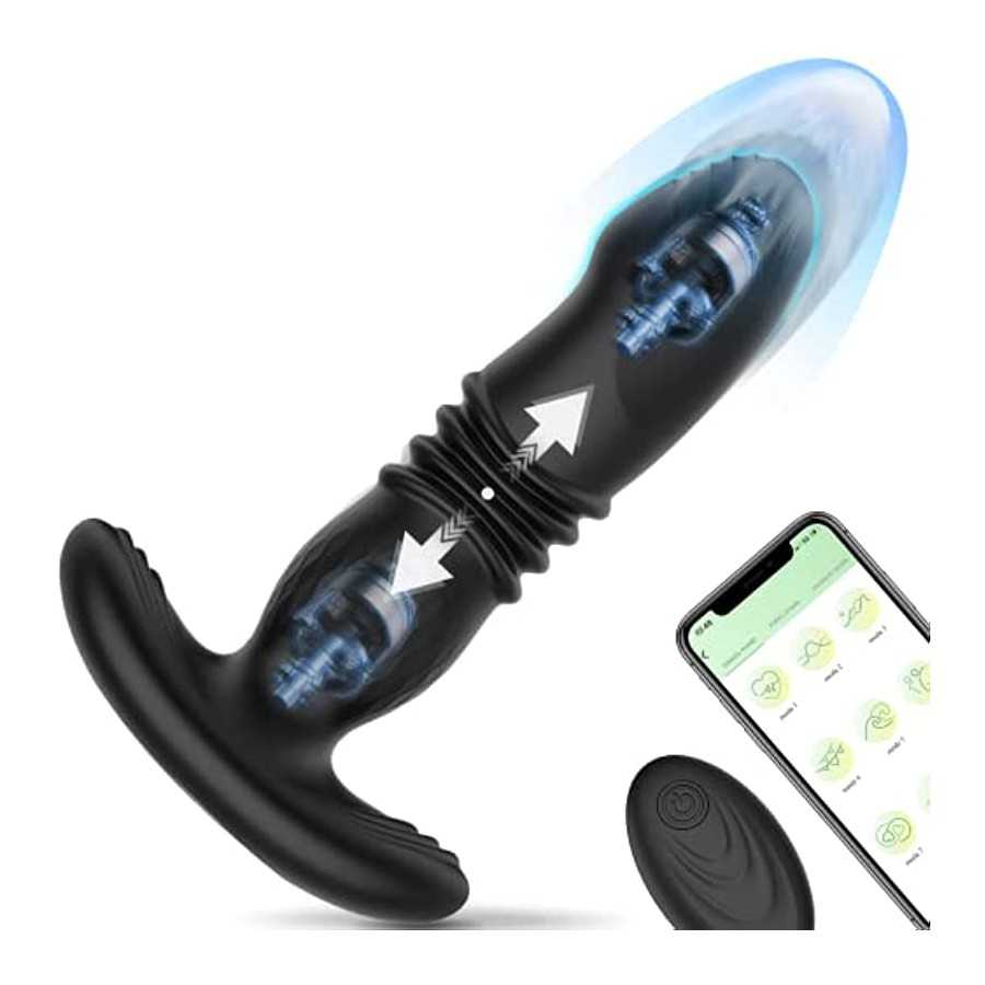 Thrusting Anal Vibrator Butt Plug with APP & Remote Control, Vibrating Anal Plug Prostate Massager with 9 Thrusting & Vibration 