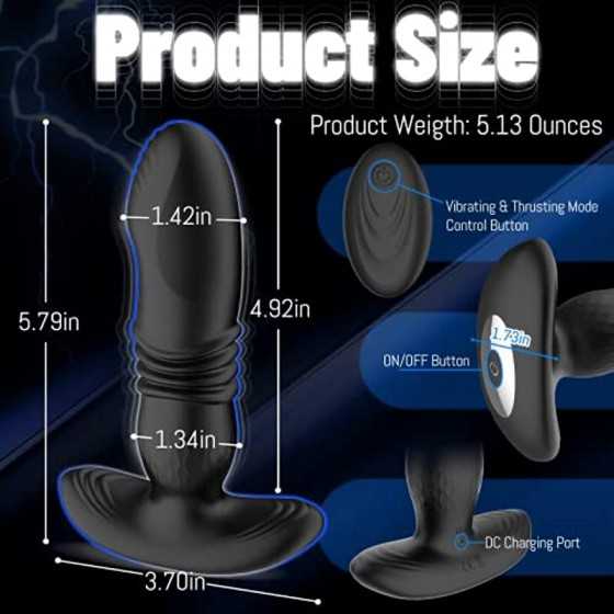 Thrusting Anal Vibrator Butt Plug with APP & Remote Control, Vibrating Anal Plug Prostate Massager with 9 Thrusting & Vibration 