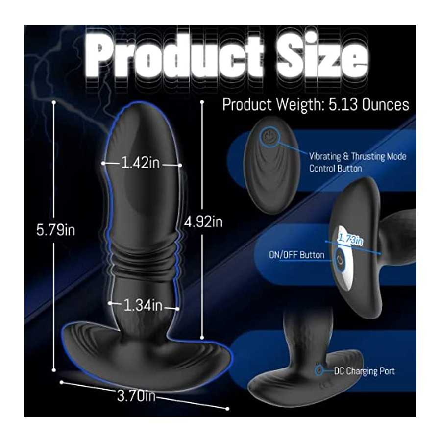 Thrusting Anal Vibrator Butt Plug with APP & Remote Control, Vibrating Anal Plug Prostate Massager with 9 Thrusting & Vibration 