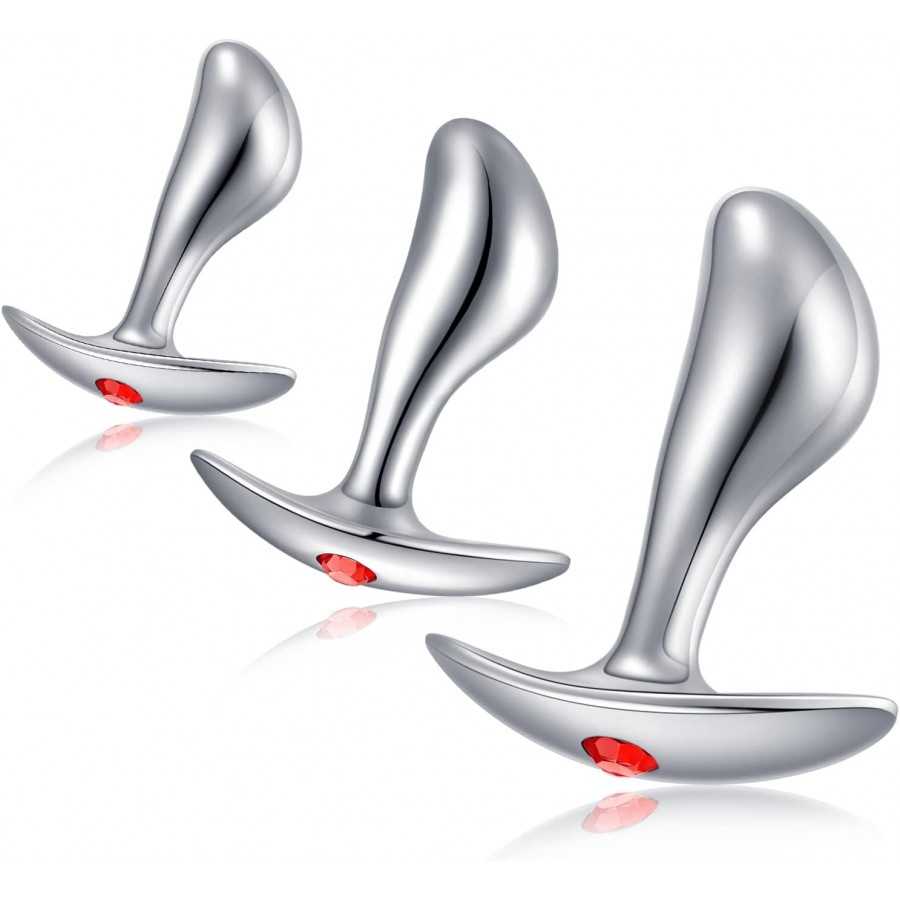 Anal Plugs Luxury Jewelry 3pcs Trainer Kit Butt Plugs with Flared Base Prostate Massage Stimulation Sex Toys for Women Men Begin