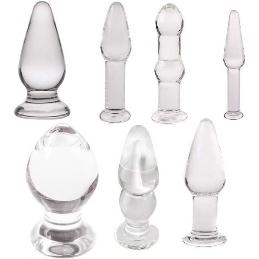 7 Types Set Anal Plug Butt Sex New Top Unique Design Sex Toy Adult Products Crystal Glass Transparent Calabash Shaped Anal Butt 