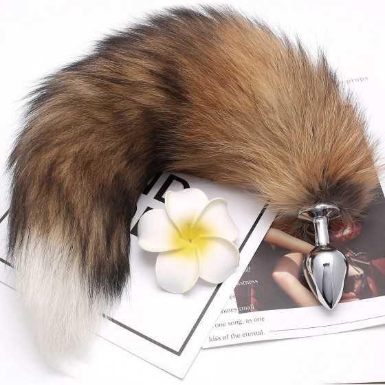 AKStore Fox Tail Anal Butt Plug Sex Toys for SM & Cospaly (Black-White + Ear)