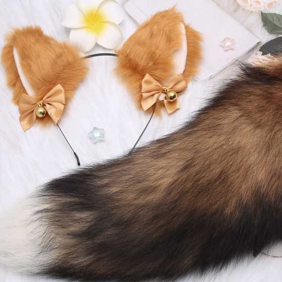 AKStore Fox Tail Anal Butt Plug Sex Toys for SM & Cospaly (Black-White + Ear)