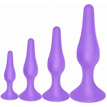 Anal Plug Training Set - Silicone Anal Sex Toys for Beginners and Advanced - Anal Butt Plugs Starter Kit for Women and Men - 3 Piece Soft Waterproof Silicone Butt Sex Trainer (Purple)