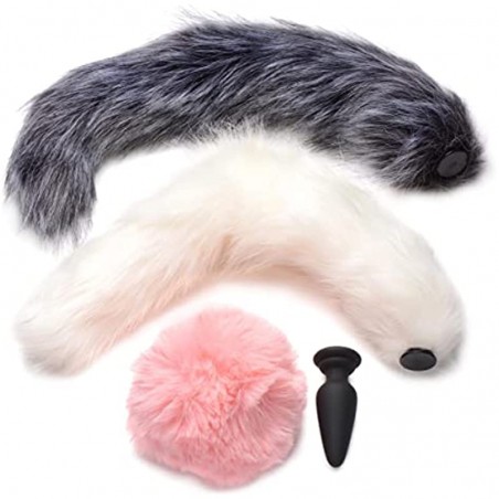 Tailz Snap-On Anal Plug with 3 Interchangeable Fox & Bunny Tails | Thick Furry Faux Fur Animal Tail for Women & Men | Adult Sex Toy Stimulator | Animal Play Cosplay | Premium Silicone Butt Plug
