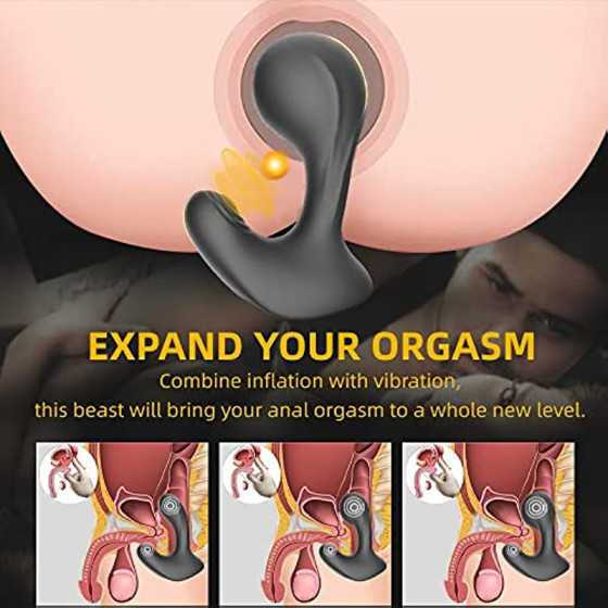 Automatic Inflatable Anal Vibrator with self-inflatable prostate massager, two-headed massage vibration and flapping, inflatable