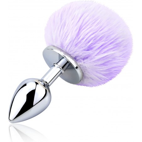 Anal Plug Trainer with Imitation Fluffy Bunny Tail, Stainless Steel Butt Plug Role Play Anal Sex Toys for Men Women Couples (Pink, L)