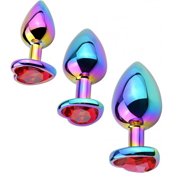 Anal Plugs 3PCS Anal Trainer Set Colorful Metal Butt Plug Heart Shape Jewelry Anal Sex Toys for Beginners Advanced Users Sex Factory (Dark Purple)