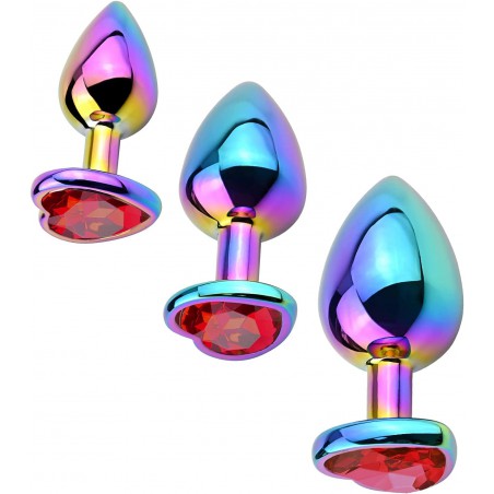 Anal Plugs 3PCS Anal Trainer Set Colorful Metal Butt Plug Heart Shape Jewelry Anal Sex Toys for Beginners Advanced Users Sex Factory (Dark Purple)