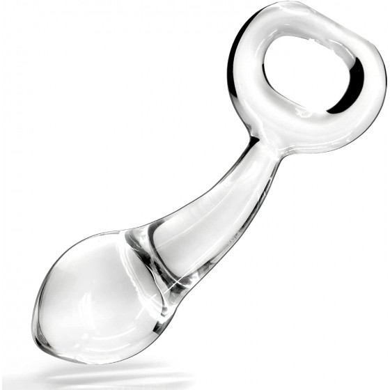 Glass Butt Plug with Pull Loop Anal Plug Prostate Massager with Spiral Texture, Long Neck and Tapered Head Fetish Anal Dilator Masturbation Sex Toy for Men Women, 5.90 x 1.77 inch TJIJP