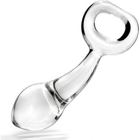 Glass Butt Plug with Pull Loop Anal Plug Prostate Massager with Spiral Texture, Long Neck and Tapered Head Fetish Anal Dilator Masturbation Sex Toy for Men Women, 5.90 x 1.77 inch TJIJP