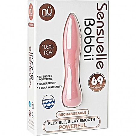 Novel Creations NU Sensuelle Bobbii Flexible Silicone 69 Function USB Rechargeable Waterproof Bullet Massager, Pink