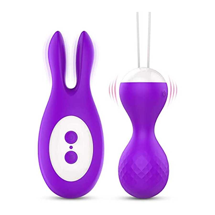 Massager Small with Bunny Ears & Remote Control Wireless with 6 Modes, Silicone Wand Massager with Multiple Play Methods for Wom